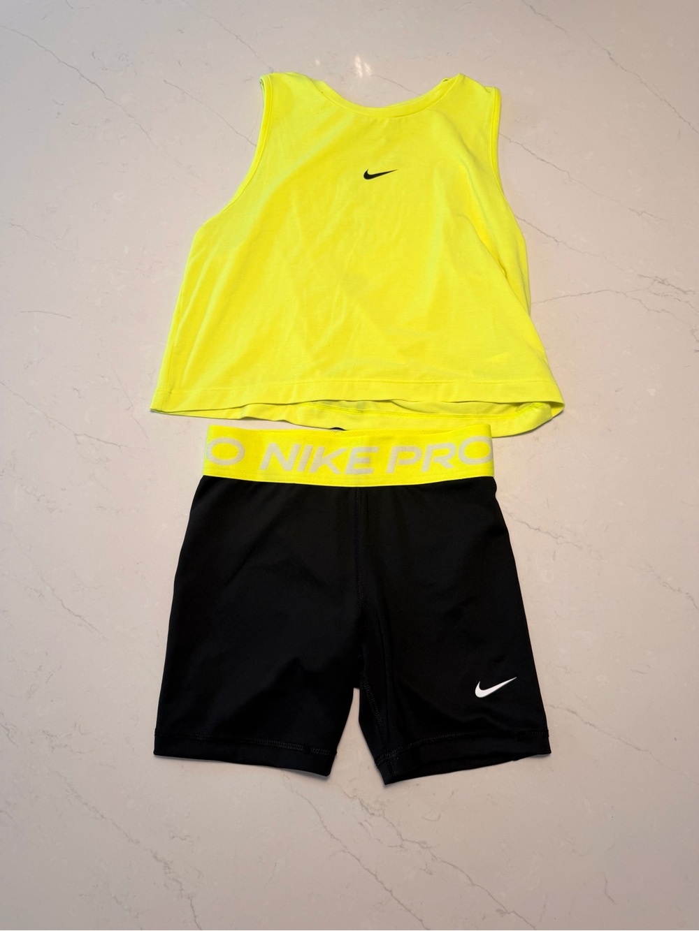 Nike Kids Neon Yellow Tank and Black Nike Pro Shorts Set